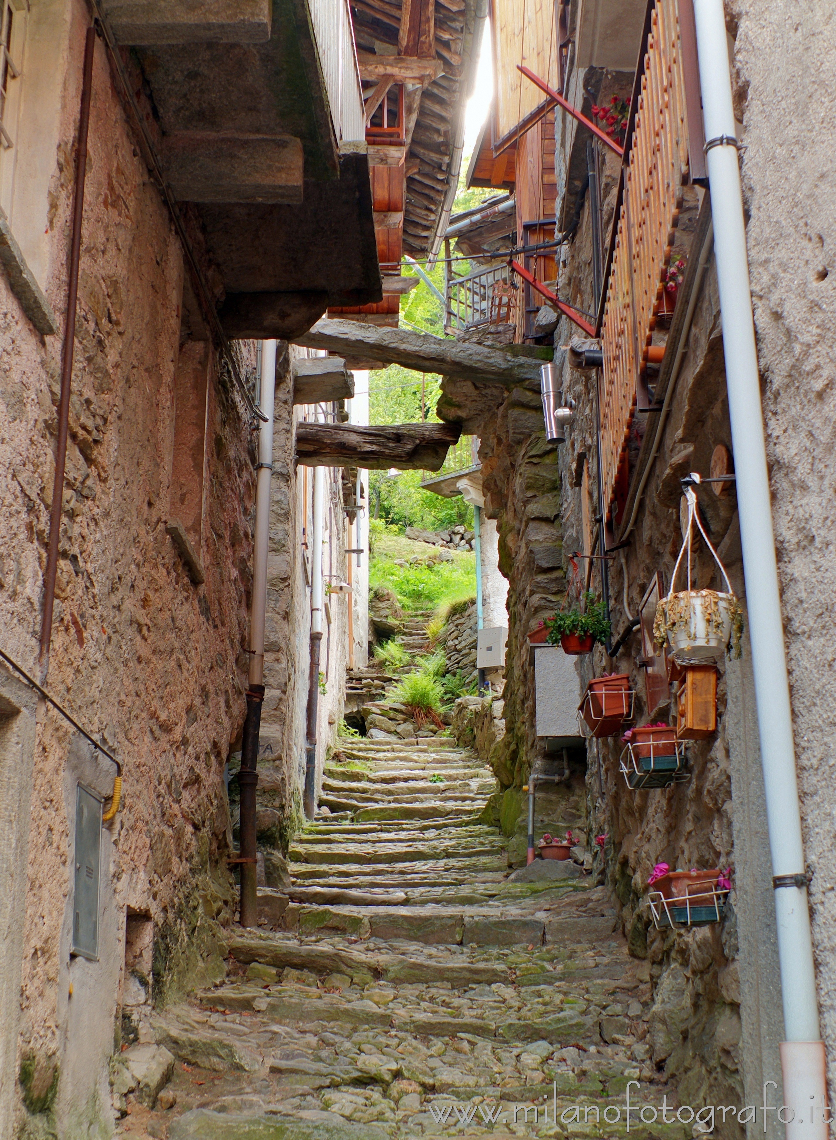 Piedicavallo (Biella, Italy) - Narrow street between the old houses of the hamlet Montesinaro